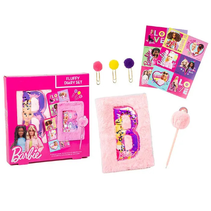 Barbie Core Fluffy Diary Set – Secret Journal with Lock, Pen & Stickers | Perfect Gift for Girl