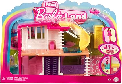 Barbie Mini BarbieLand Doll House Set – Mini Dreamhouse with 1.5″ Doll, Elevator, Slide & Pool (Ages 4+)