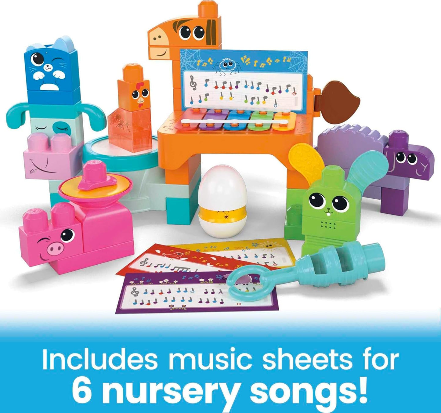 Mega Bloks Musical Farm Band – Sensory Building Set for Toddlers with Instruments & 40 Blocks
