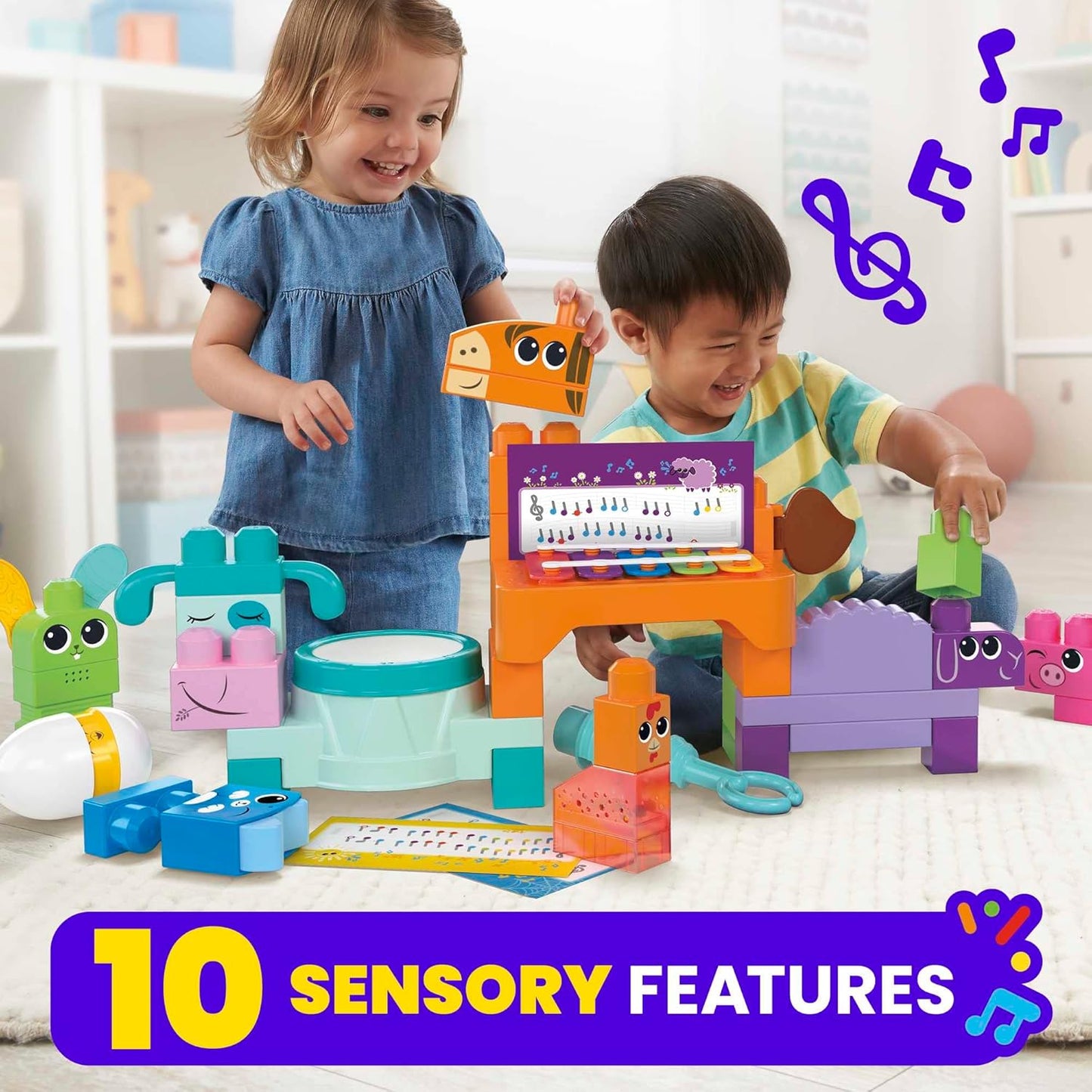 Mega Bloks Musical Farm Band – Sensory Building Set for Toddlers with Instruments & 40 Blocks