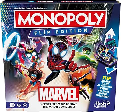 Hasbro Gaming Monopoly Flip Edition: Marvel – The Ultimate Strategy Board Game for Marvel Fans!