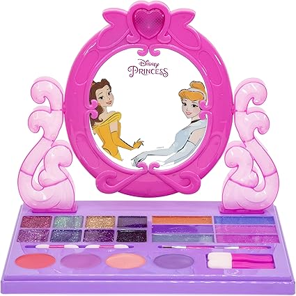 Disney Princess Light-Up Cosmetic Vanity Set – Safe Makeup Kit for Kids Ages 3+ with Lip Gloss, Eye & Cheek Shimmer, Brushes, Lights & Music