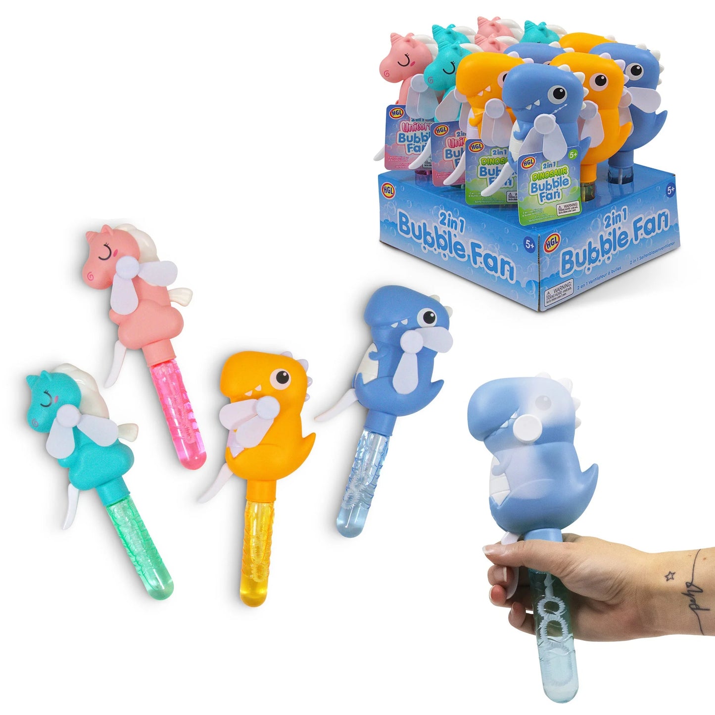 Dinosaur & Unicorn Bubble Fan – Magical Bubble Fun with a Cool Breeze