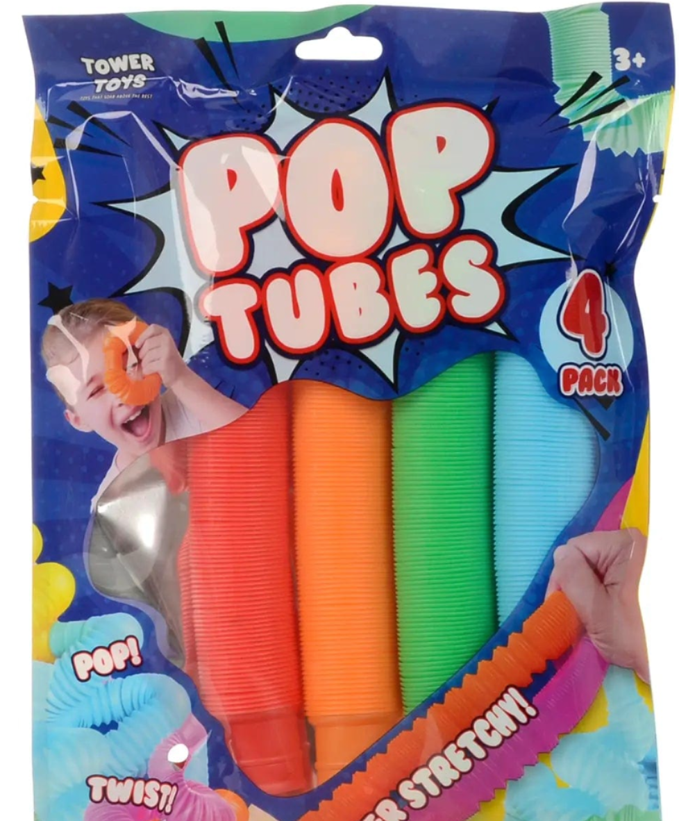 Pack of 4 Coloured Pop Tubes Super Stretchy Connect Fidget Toy