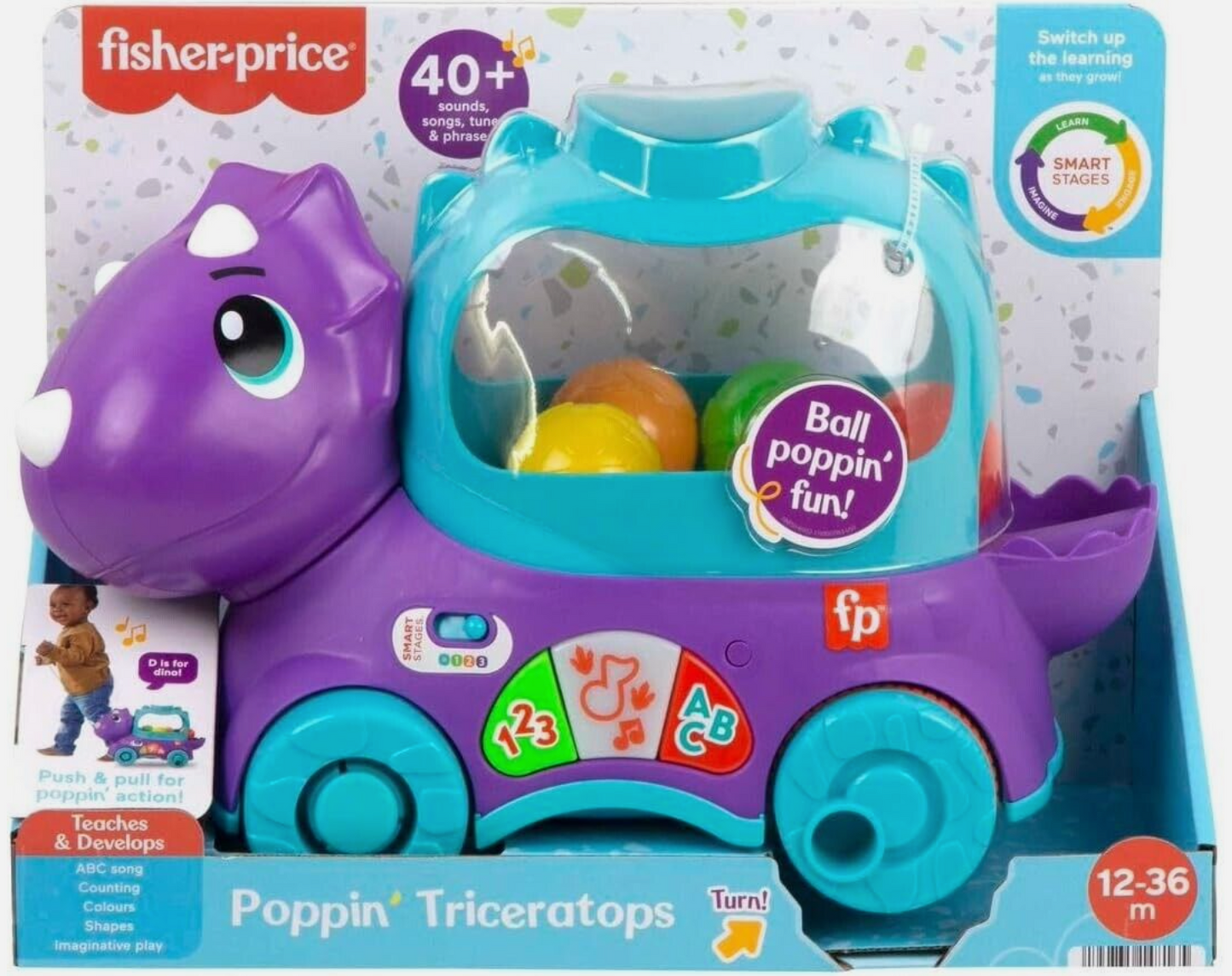 Fisher-Price Infant & Toddler Learning Toy, Dinosaur Ball Popper Pull Toy