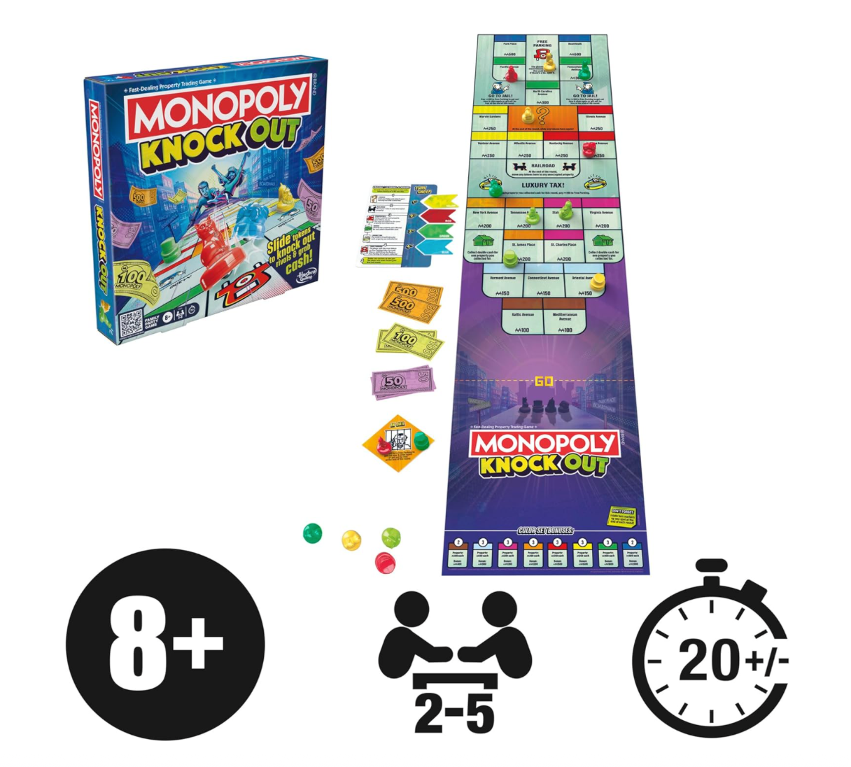 Monopoly Knockout Family Party Game – Fast, Fun & Action-Packed for Ages 8+