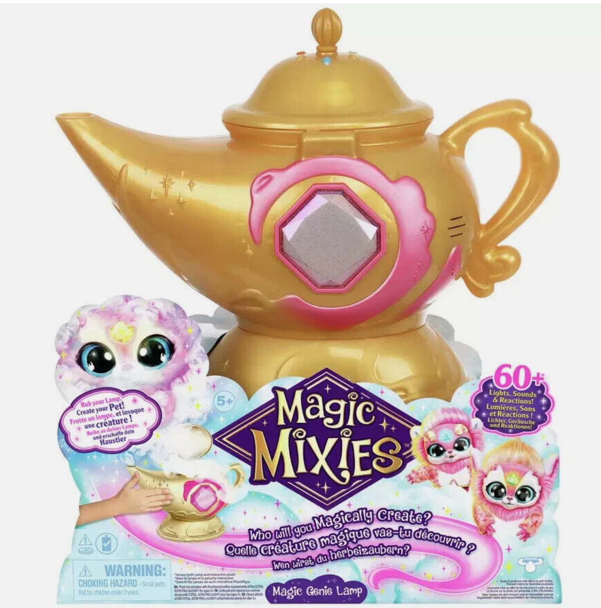 Magic Mixies Magic Genie Lamp – Pink – 8” Plush Toy with 60+ Lights & Sounds