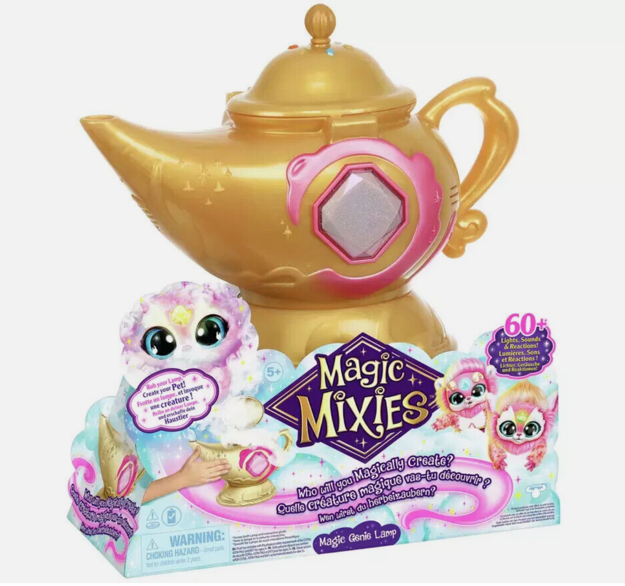 Magic Mixies Magic Genie Lamp – Pink – 8” Plush Toy with 60+ Lights & Sounds