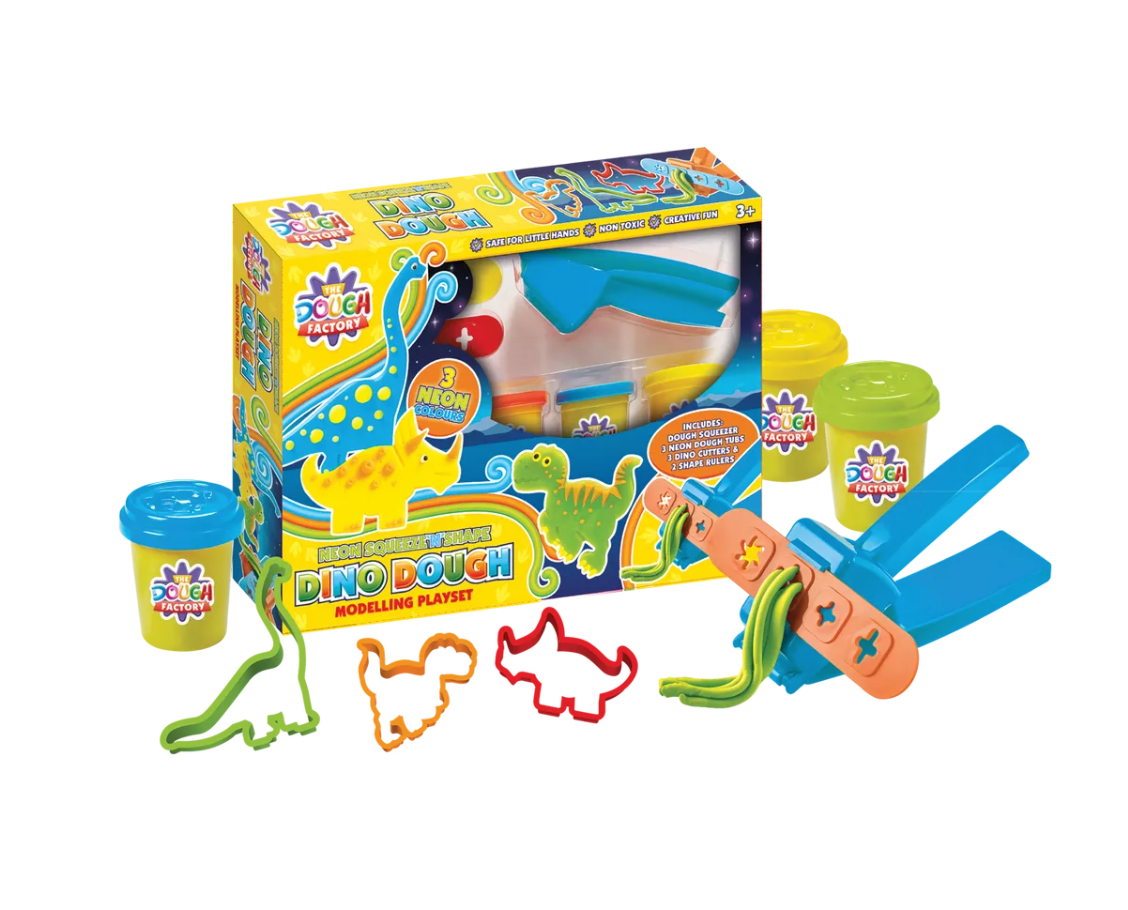 Dino Squeeze 'N' Shape Dough Set – Neon Modelling Playset for Kids