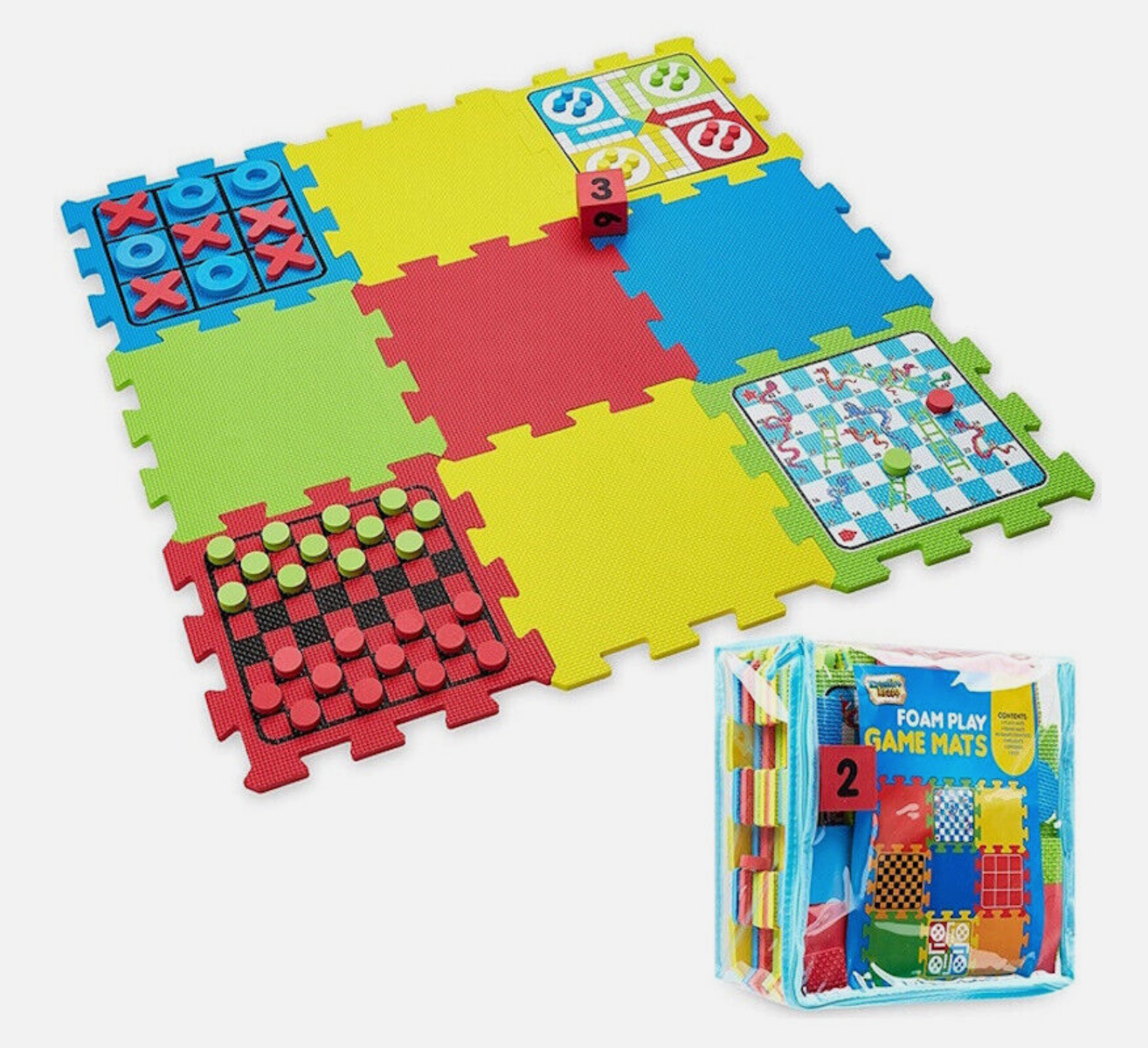 Foam Play Game Mats – 4-in-1 Classic Games Set in Zip Bag