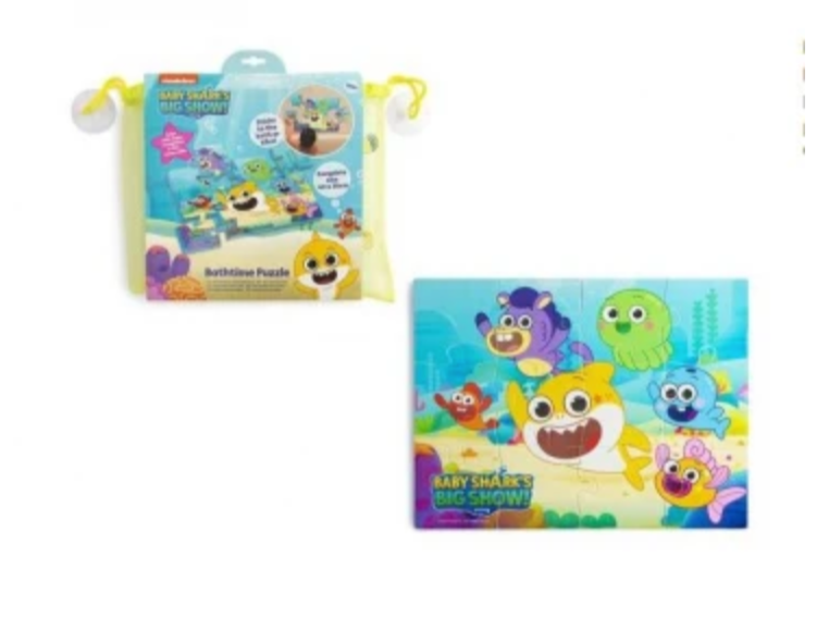 Baby Shark Bath Time Giant Puzzle – 12-Piece Floating Foam Puzzle with Storage Net