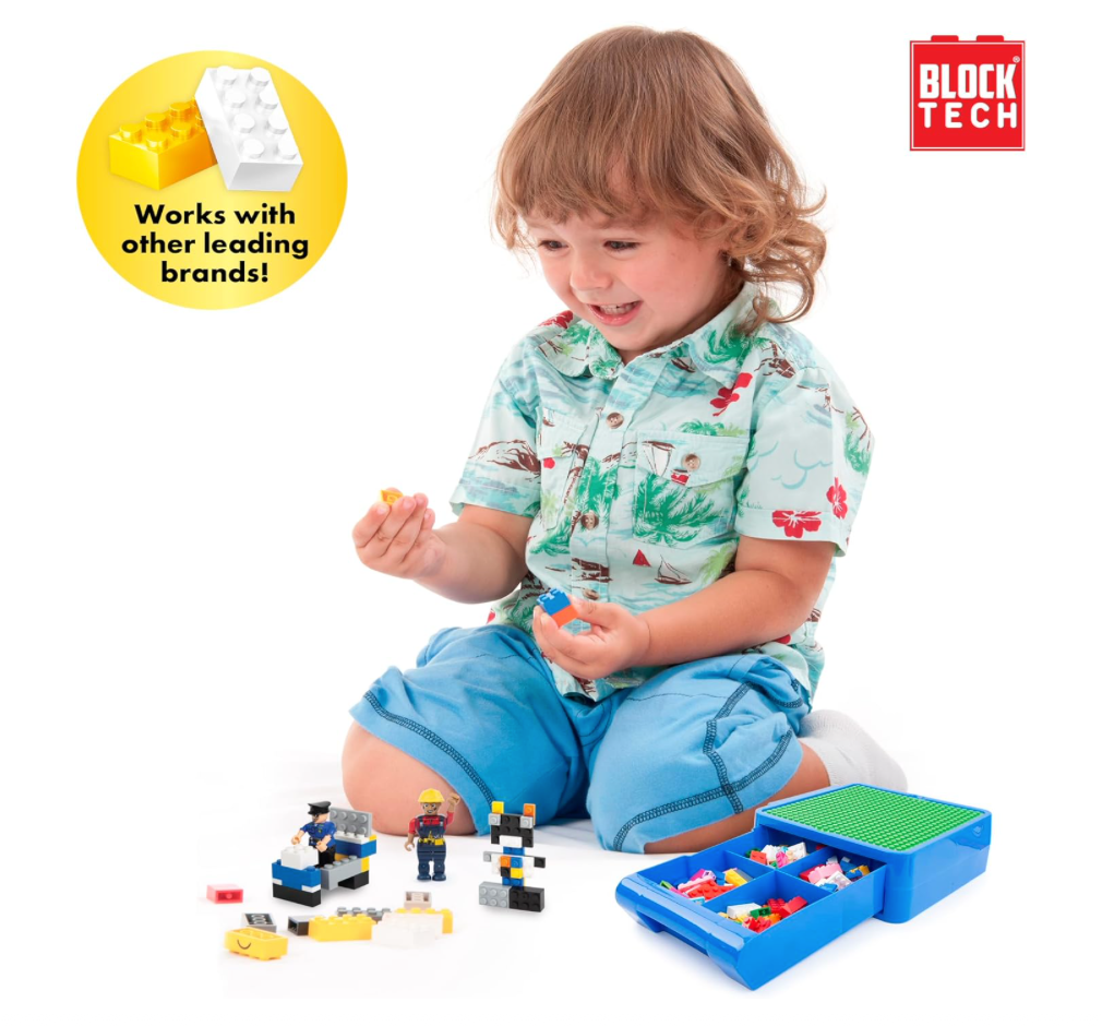 Building Blocks Storage Case – Blue | Portable Play & Brick Organizer with 50 Bricks