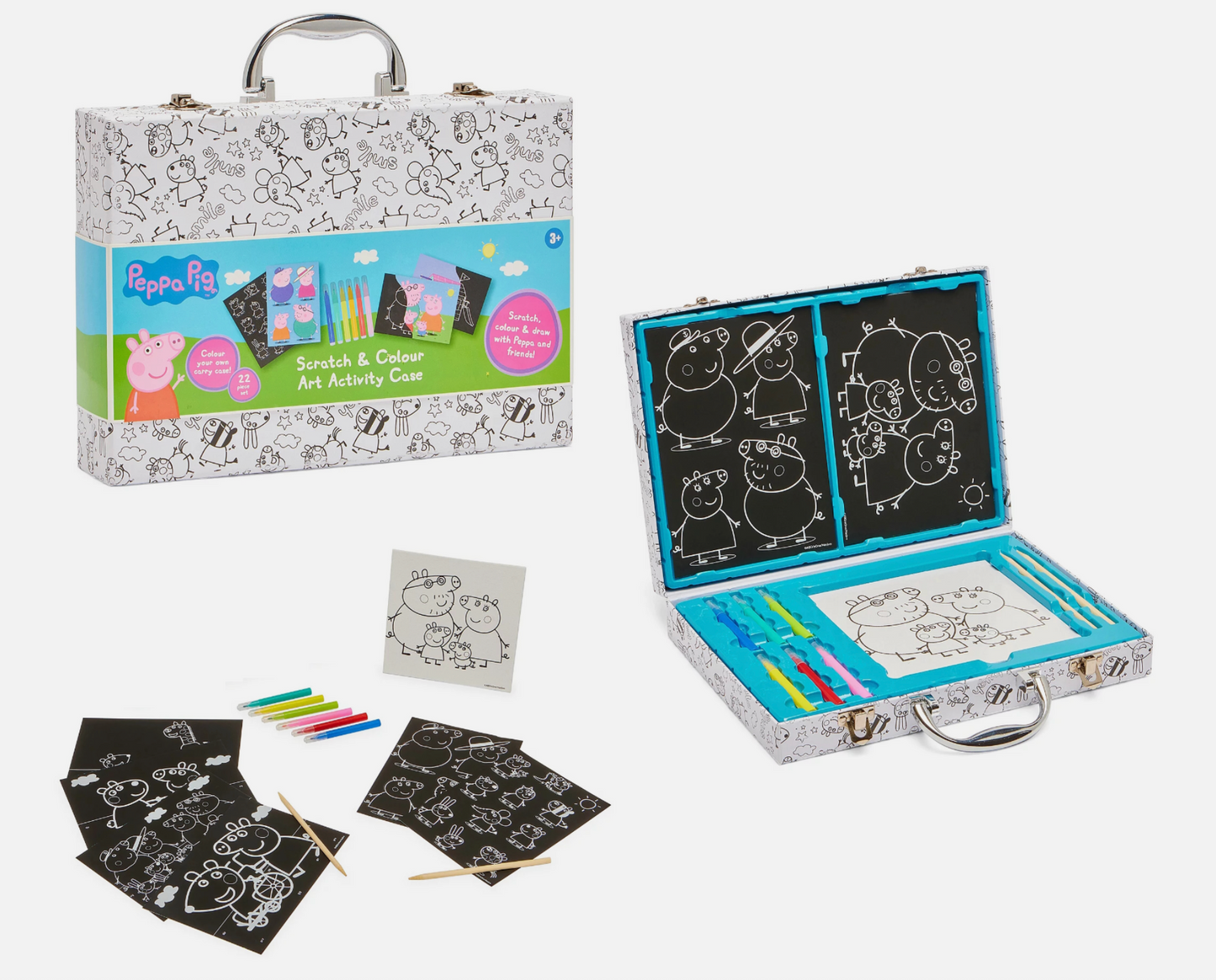 Peppa Pig Activity Box – 22 Piece Colouring, Stickers & Scratch Art Set for Creative Kids