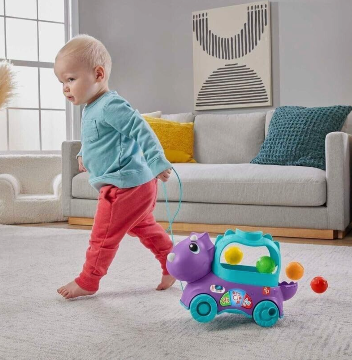Fisher-Price Infant & Toddler Learning Toy, Dinosaur Ball Popper Pull Toy