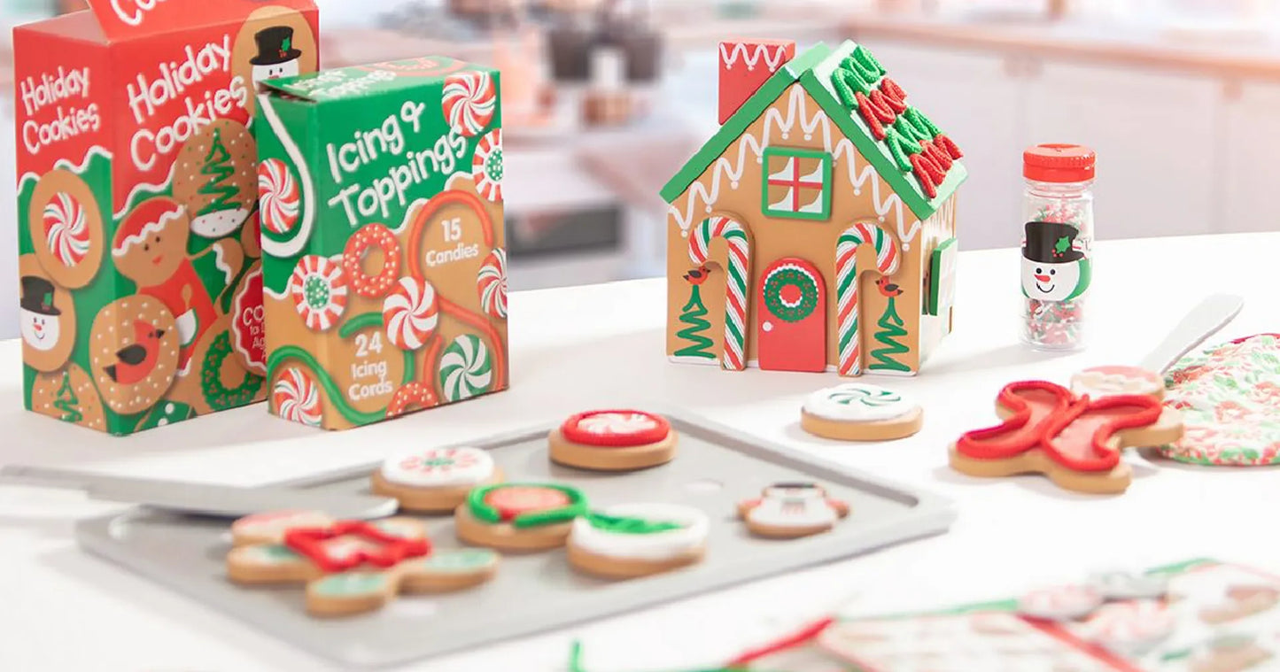 Melissa & Doug Deluxe Holiday Baking Set – Wooden Gingerbread House & Cookie Decorating Playset