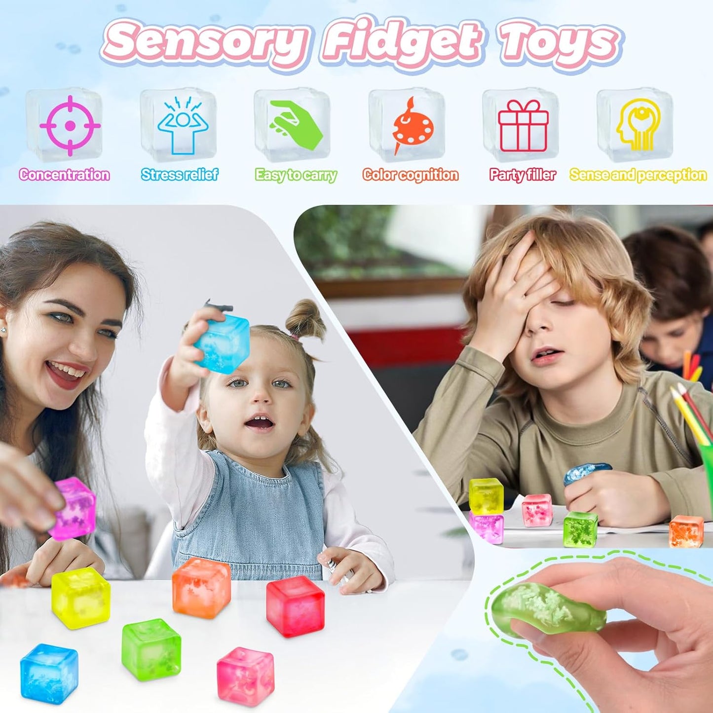 Squish Cube –  Cube Stress Balls for Kids & Adults 🧊
