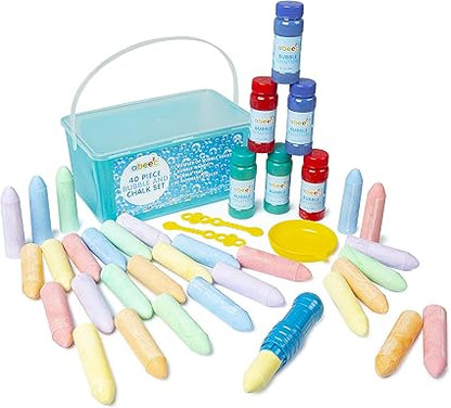 abeec 40 Piece Bubble and Chalk Set – Jumbo Chalk & Bubbles for Outdoor Fun