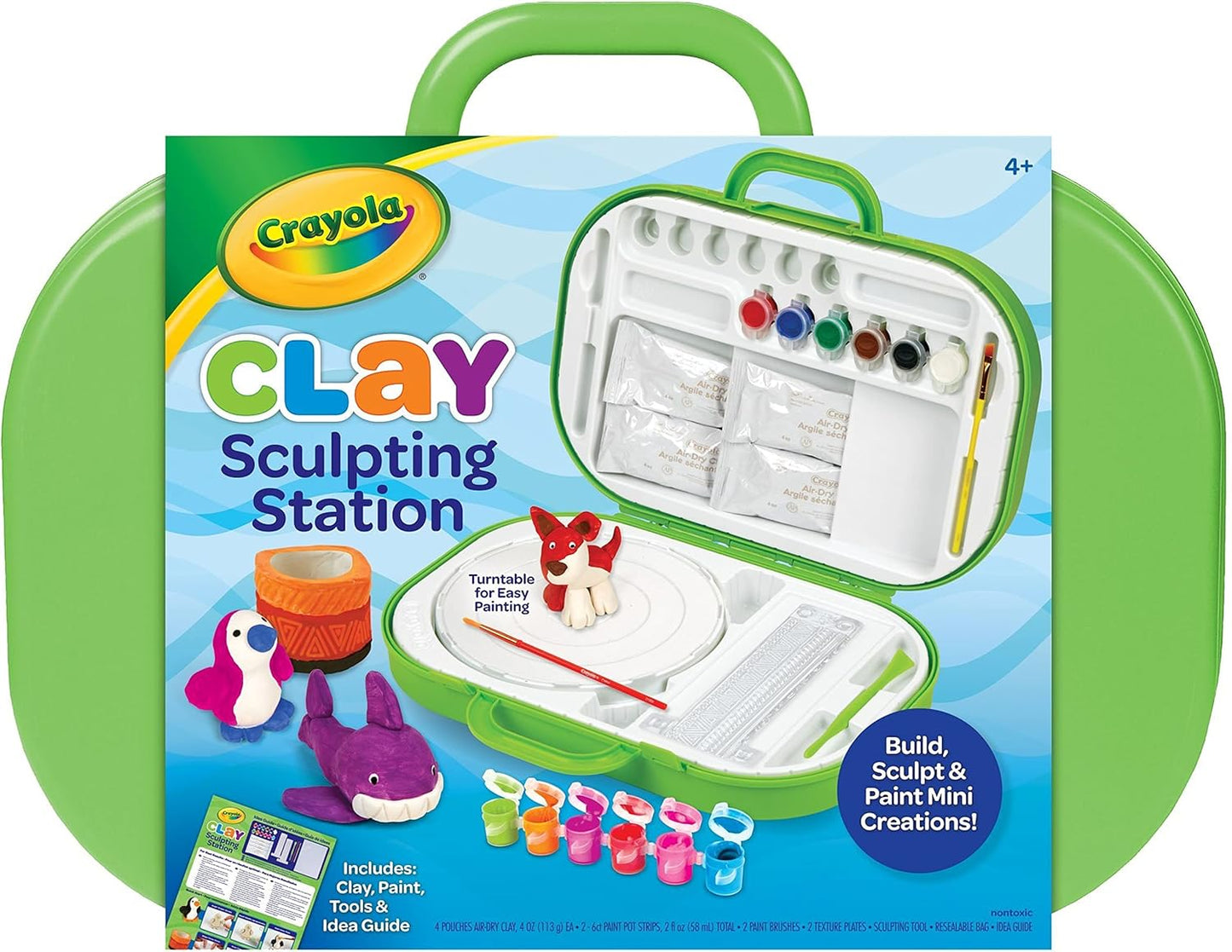 Crayola Sculpting Station – Clay Set for Kids with Pottery Wheel, Air Dry Clay & Paints