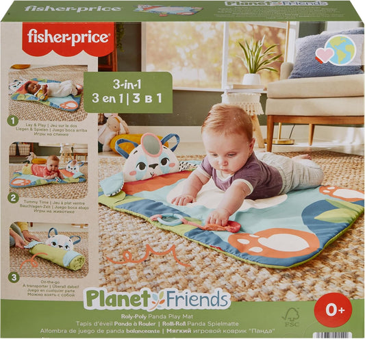 Fisher-Price Roly-Poly Panda Play Mat – 3-in-1 Baby Activity Gym for Lay & Play, Tummy Time & Travel
