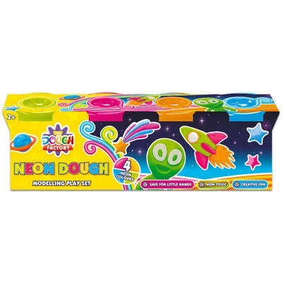 4PK 4oz Neon Dough Set – Bright, Soft & Safe Modelling Dough for Kids