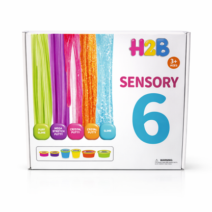 H2B Sensory 6 Slime & Putty Set | Puff Slime, Foam Putty, Crystal & Stretch Compounds | Stick Resistant Sensory Fun for Kids (Ages 3+)