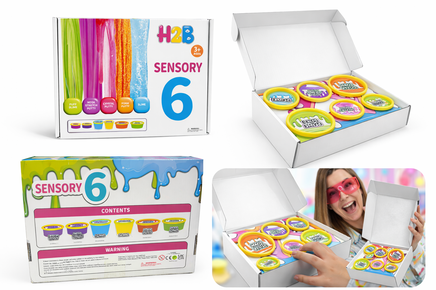 H2B Sensory 6 Slime & Putty Set | Puff Slime, Foam Putty, Crystal & Stretch Compounds | Stick Resistant Sensory Fun for Kids (Ages 3+)