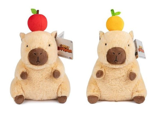 2 Assorted Capybara 20cm Plush – Peach & Apple Soft Toy – Cute Animal Gift for Kids