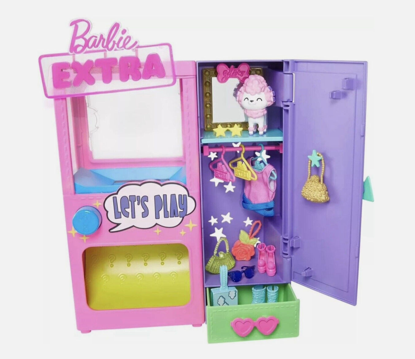 Barbie Extra Surprise Fashion Playset with 20 Pieces & Pet Poodle Closet