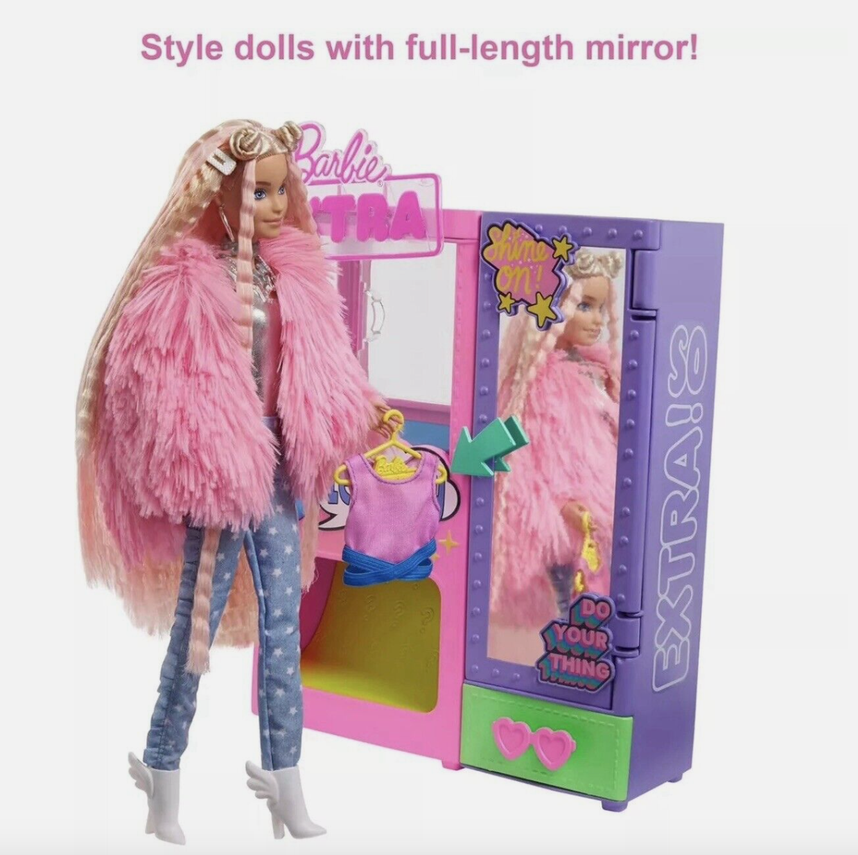 Barbie Extra Surprise Fashion Playset with 20 Pieces & Pet Poodle Closet