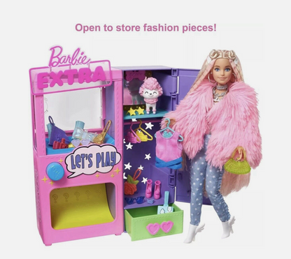 Barbie Extra Surprise Fashion Playset with 20 Pieces & Pet Poodle Closet