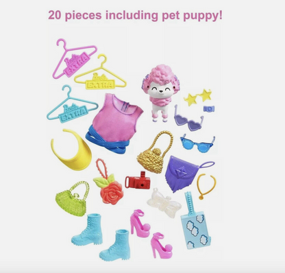 Barbie Extra Surprise Fashion Playset with 20 Pieces & Pet Poodle Closet