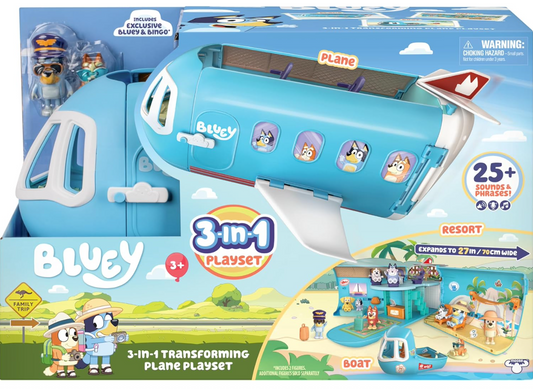 Bluey 3-in-1 Transforming Plane Playset – Plane, Resort & Boat in One!