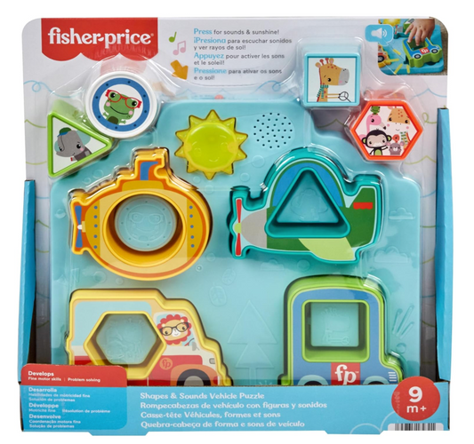 Fisher-Price Shapes & Sounds Vehicle Puzzle – Musical Shape Sorter Toy with Lights & Sounds for Babies 9M+