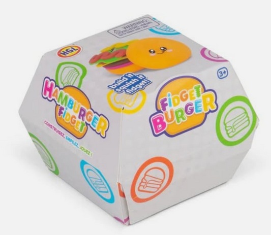 Fidget Burger Toy – Stackable 8-Piece Squishy Sensory Toy for Kids & Adults