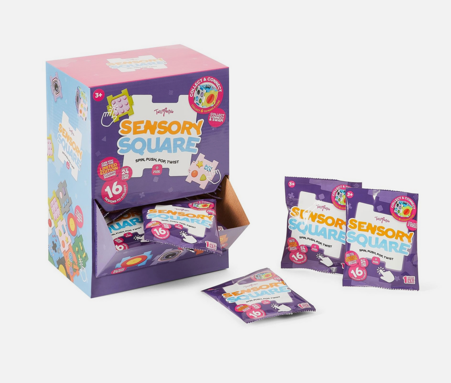 Toy Mania Assorted Sensory Squares – Spin, Push, Pop & Twist Fun for Ages 3+