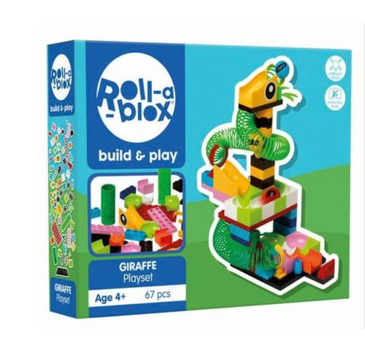 Roll-A-Blox Giraffe Playset – 67 Piece Animal-Themed Marble Run Construction Set (Ages 4–8)