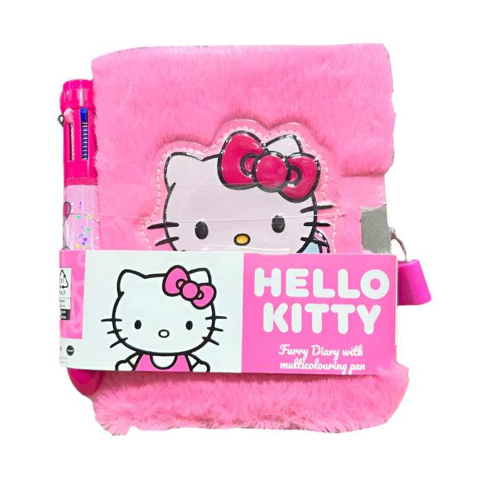 Hello Kitty Fluffy Notebook with Multicolour Pen – Cute & Creative Stationery for Kids
