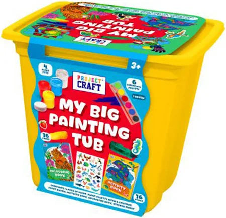 Big Tub of Painting Fun Craft Set – Acrylic Paint, Brushes, Stickers & More – Creative Art Kit for Kids 3+