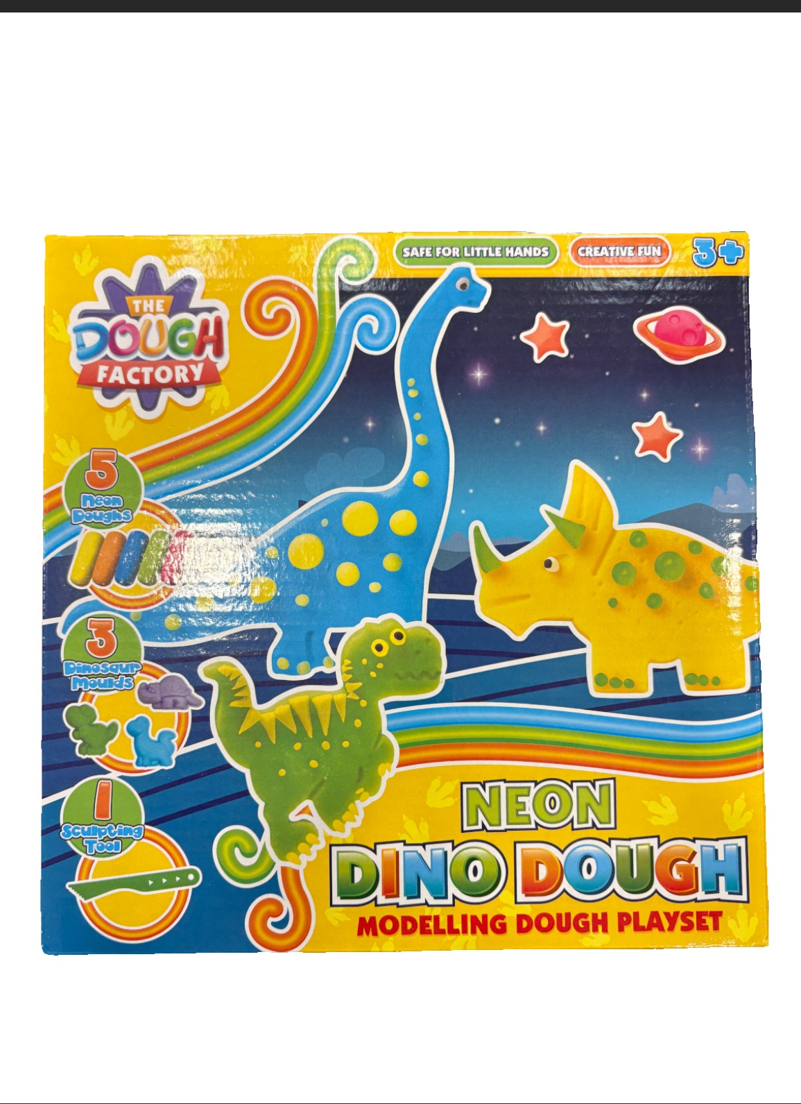 Dino Mini Neon Dough Set – 9 Piece Dinosaur Modelling Dough Playset for Kids
