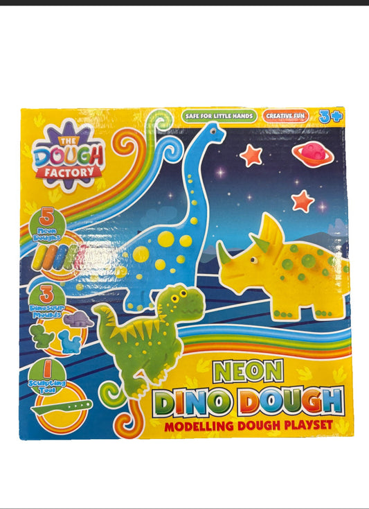 Dino Mini Neon Dough Set – 9 Piece Dinosaur Modelling Dough Playset for Kids